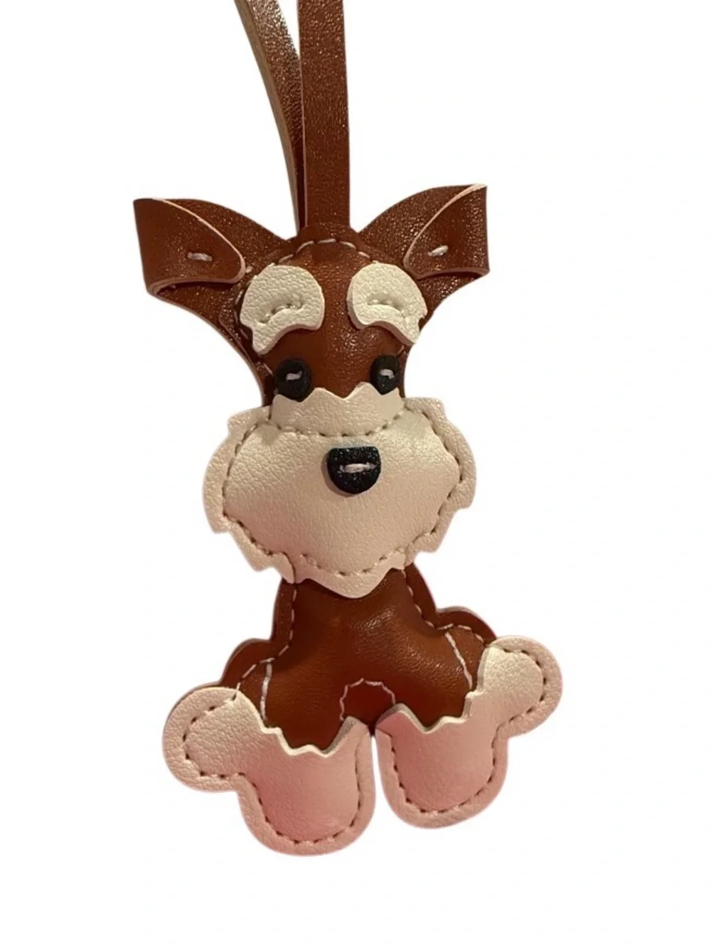 brown faux-leather Schnauzer dog bag charm and keychain